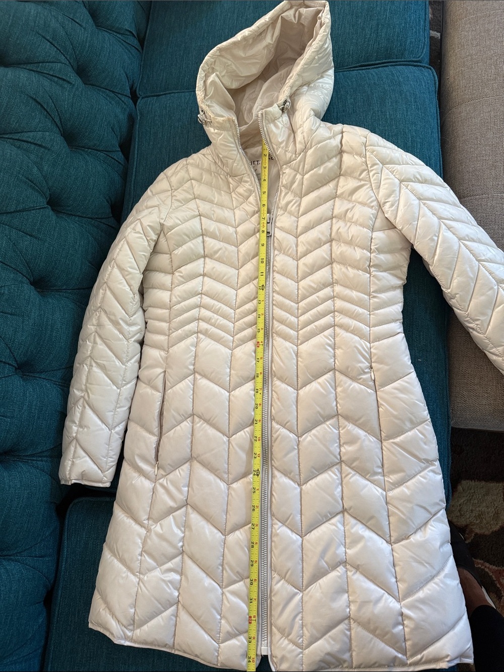Kenneth Cole Cream Quilted Hooded Puffer Coat